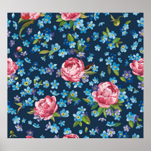 Elegante roze pioenrozen retro achtergrond poster