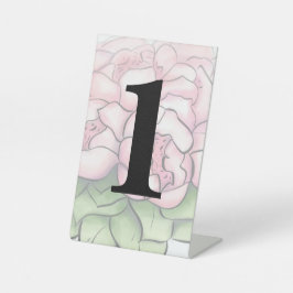 Elegante Roze Pioenrozen Waterverf Bruiloft Tafel  Reclamebord Met Voetstuk