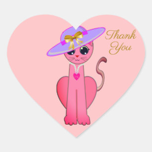 Elegante roze poes op koraalroze Dank je Hart Sticker