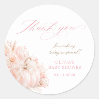 Elegante Roze Pompoen Boog Baby Shower Bedankt Ronde Sticker