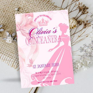 Elegante Roze Prinses Quinceañera Uitnodiging