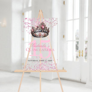 Elegante Roze Prinsessen Kroon Quinceanera Welkom Acryl Bord