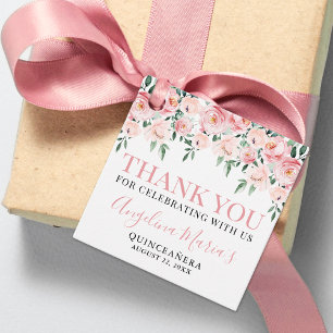 Elegante Roze Quinceanera Bedanktkaart Bedankjes Labels
