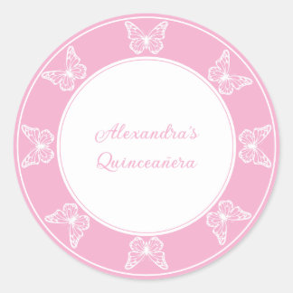 Elegante roze Quinceañera - Butterfly Classy Ronde Sticker