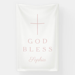 Elegante Roze Religieuze Kruis Meisje God Zegen Spandoek