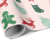 Elegante roze retro kerst cadeaupapier (Rol Hoek)