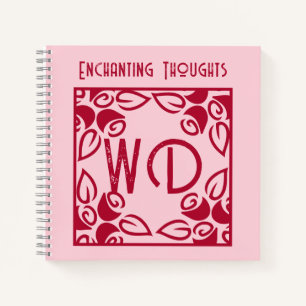 Elegante roze, rode bloemenkunst, gepersonaliseerd notitieboek