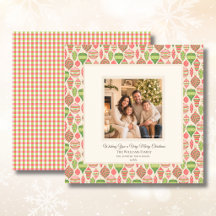Elegante roze, rode en groene fotokerstkaart