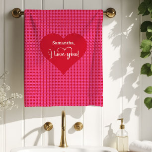 Elegante Roze Rode Harten Valentijns Badhanddoek Bad Handdoek