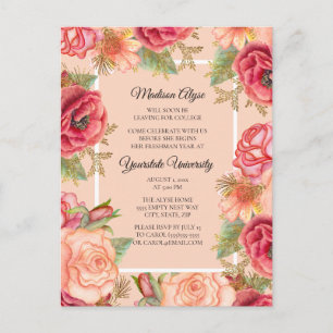 Elegante Roze Rode Rozen Bloemrijke Hoge Hoedendoo Uitnodiging Briefkaart