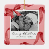 Elegante Roze Rode strik Fotovakantie Keramisch Ornament (Achterkant)