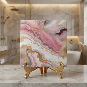 Elegante roze roodgouden en witte agaat marmeren k tegeltje