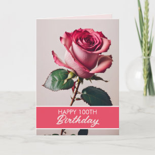 Elegante roze roos 100e verjaardag kaart