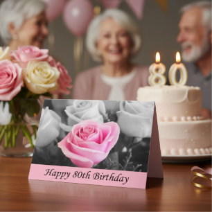 Elegante Roze Roos 80e Verjaardag, Bloemrijke Mijl Kaart