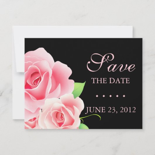 Elegante Roze Roos Bewaar de Datum [Zwart] Save The Date (Voorkant)