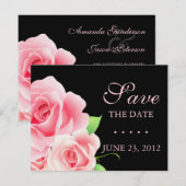 Elegante Roze Roos Bewaar de Datum [Zwart] Save The Date (Voorkant / Achterkant)