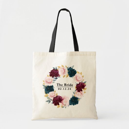 Elegante Roze Roos Bloem Persoonlijke Bruid Tote Bag (Voorkant)