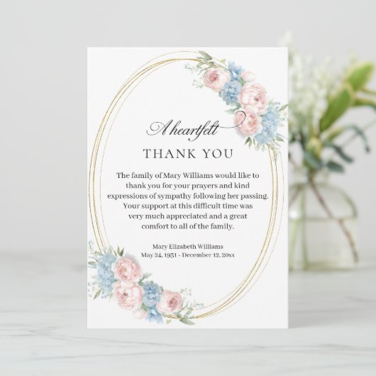 Elegante Roze Roos Bloemen Begrafenis Dank u Bedankkaart (Staand voorkant)