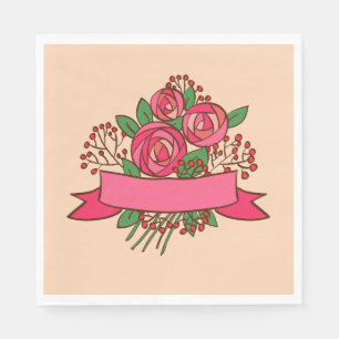 Elegante Roze Roos Bloemenboeket Servet