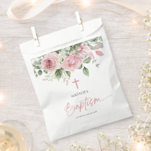 Elegante roze roos bloemendoop bedankzakje