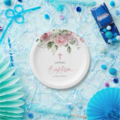 Elegante roze roos bloemendoop papieren bordje (Feest)