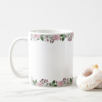Elegante roze roos bloemenrand witte keramische mo koffiemok