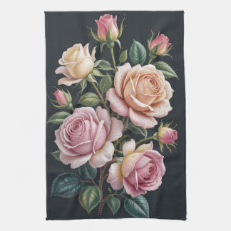 Elegante Roze Roos Bloemige Keukenhanddoeken Vinta