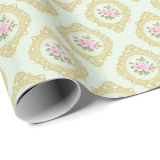 Elegante Roze Roos en Gouden Lijst Cadeaupapier
