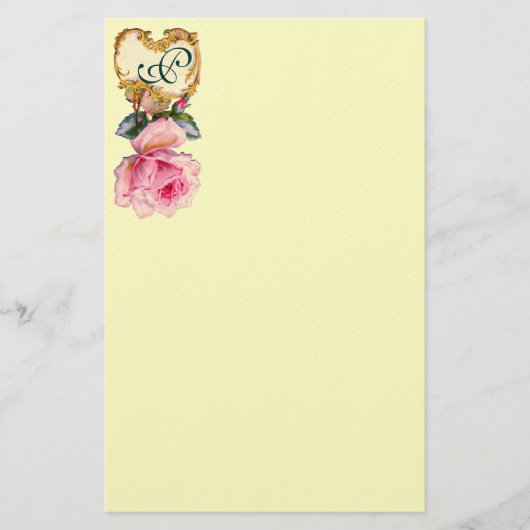 ELEGANTE ROZE ROOS EN GOUDEN WERVELINGEN MONOGRAM  BRIEFPAPIER (Voorkant)