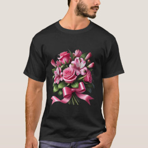 Elegante Roze Roos en Lelie Boeket met een Strik V T-shirt