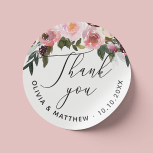 Elegante roze roos. Floral script bruiloft dank u Ronde Sticker