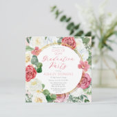 Elegante Roze Roos | Gouden Kader Afstudeerfeest Kaart (Staand voorkant)