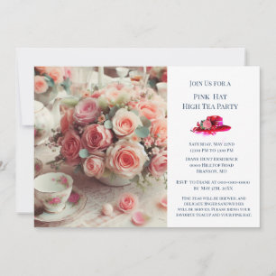 Elegante Roze Roos Hoed Thema Thee Feestje Kaart