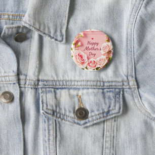 Elegante Roze Roos Moederdag Groet Ronde Button 5,7 Cm