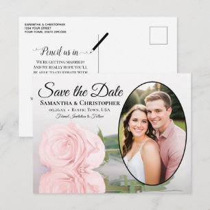 Elegante Roze Roos Ovaal Foto Trouw Save The Date Aankondigingskaart