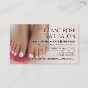 Elegante Roze Roos Pedicure Nagelsalon Visitekaartje