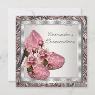 Elegante Roze Roos Quinceanera Kaart
