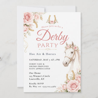 Elegante Roze Roos & Witte Paard Kentucky Derby Kaart