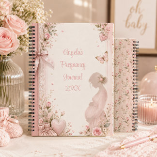 Elegante Roze Roosknoppen Zwangerschapsdagboek Notitieboek