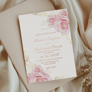 Elegante Roze Roze Bloem Bruiloft Folie Uitnodiging