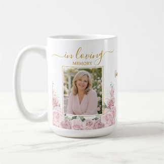 Elegante Roze Roze Bloem Foto Rouw Herdenking Koffiemok