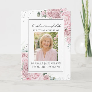 Elegante Roze Roze Bloem Foto Rouw Herdenking Programma