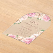 Elegante Roze Roze Bloemboog 60ste Verjaardagsfees Acryl Uitnodigingen (Laagn)