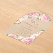 Elegante Roze Roze Bloemboog 70ste Verjaardagsfees Acryl Uitnodigingen (Laagn)
