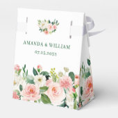 Elegante Roze Roze Bloemen Rozen Groene Huwelijk Bedankdoosjes (Achterkant)