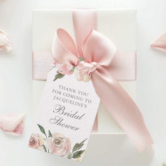 Elegante Roze Roze Bloemige Aangepaste Bruidsdouch Cadeaulabel