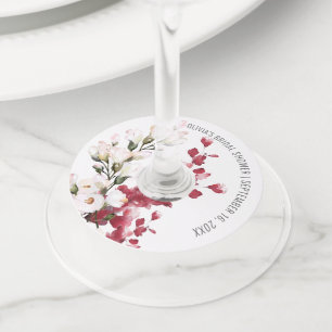 Elegante Roze Roze Bloemige Bruiloft Feest Favor W Wijnglaslabel