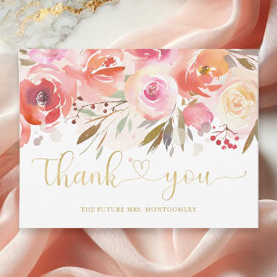 Elegante Roze Roze Bloemige Bruiloftsdank Je Briefkaart