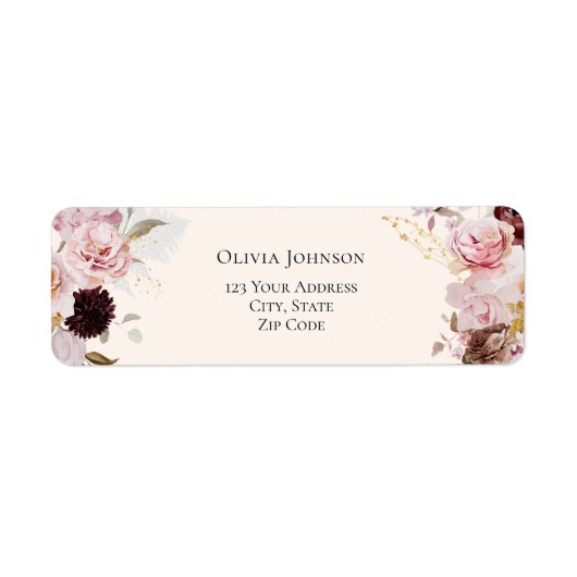 Elegante Roze Roze Bloemige Bruiloftsdouche Etiket (Voorkant)