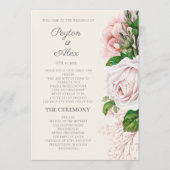 Elegante Roze Roze Bloemige Crème Trouwprogramma Programma (Voorkant)
